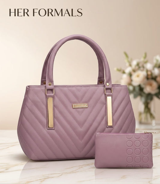 Pink Quilted Handbag Set for Women